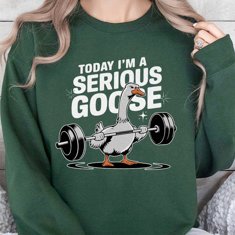 Serious Goose Weightlifting Sweatshirt | Funny Gym Workout Graphic | Premium Cotton Blend Unisex Crewneck | Workout Gift for Gym Lovers