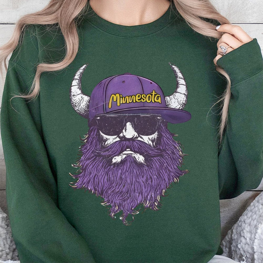 Minnesota Viking With Horns, Beard And Sunglasses Sweatshirt