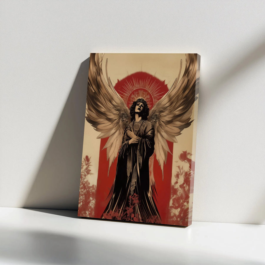 Gothic Angel Wall Art | Vintage Style Winged Figure Print | Premium Gallery Wrapped Canvas | Dark Fantasy Mythical Home Decor Gift