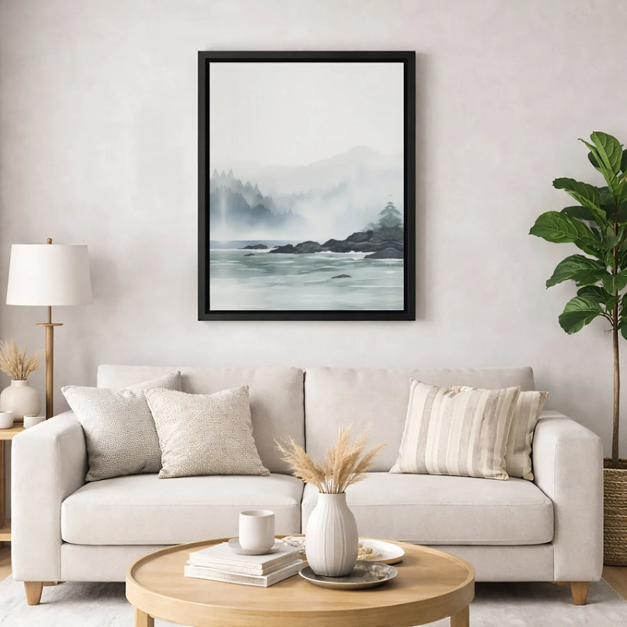 Misty Mountain Landscape Canvas | Foggy Forest Pine Wall Art | Gallery Wrapped Premium Print | Modern Minimalist Home Decor Gift