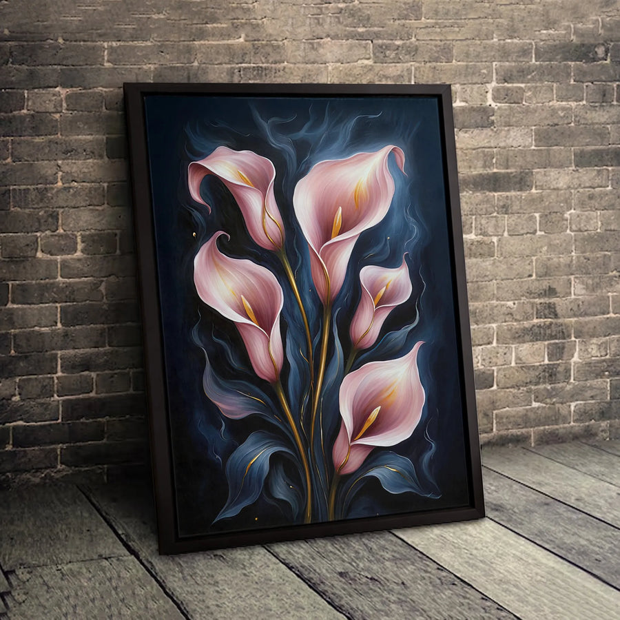 Pink Calla Lily Canvas Wall Art | Moody Floral Botanical Painting | Premium Gallery Wrap Print | Elegant Modern Home Decor Gift
