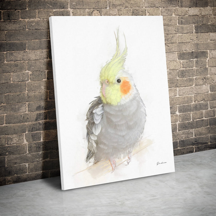 Cockatiel Bird Canvas Wall Art | Watercolor Style Portrait | Premium 1.25-Inch Gallery Wrap | Unique Bird Lover Gift Idea