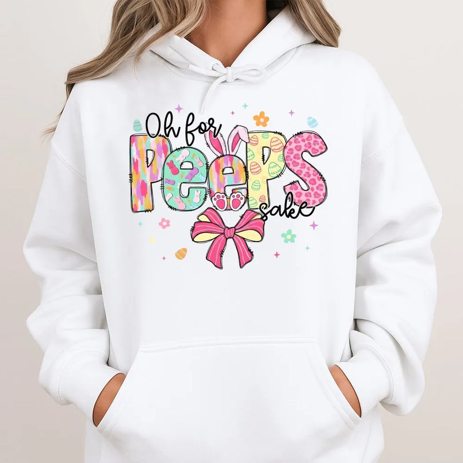 Oh For Peeps Sake Hoodie | Pastel Bunny Bow Easter Graphic | Premium Cotton Blend | Funny Spring Holiday Gift for Women and Men