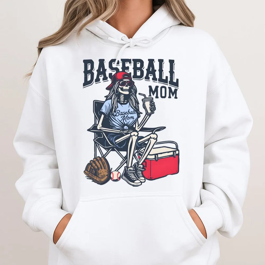 Baseball Mom Hoodie | Skeleton Graphic Sportswear | Premium Cotton Blend | Funny Sports Fan Gift For Her