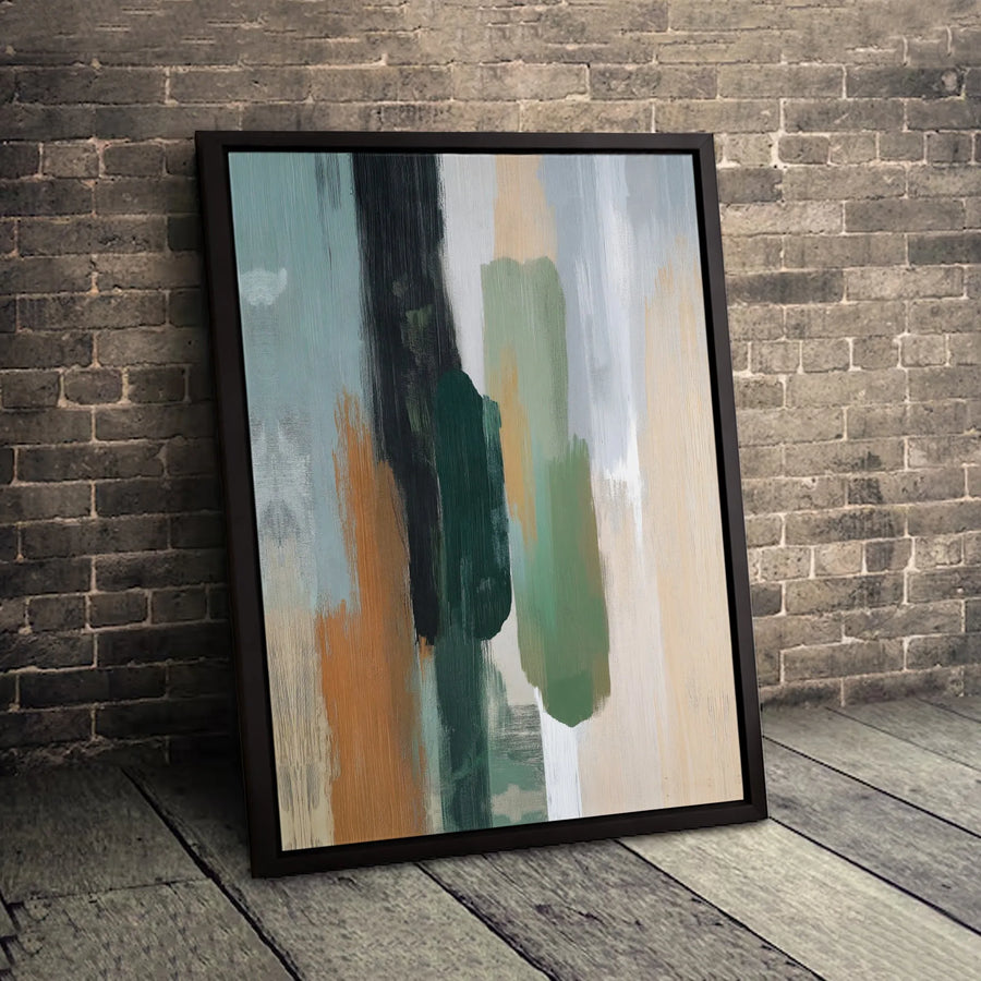Abstract Canvas Wall Art | Vertical Brush Strokes Modern Decor | 1.25 Inch Gallery Wrap | Neutral Green Orange Office Statement Print