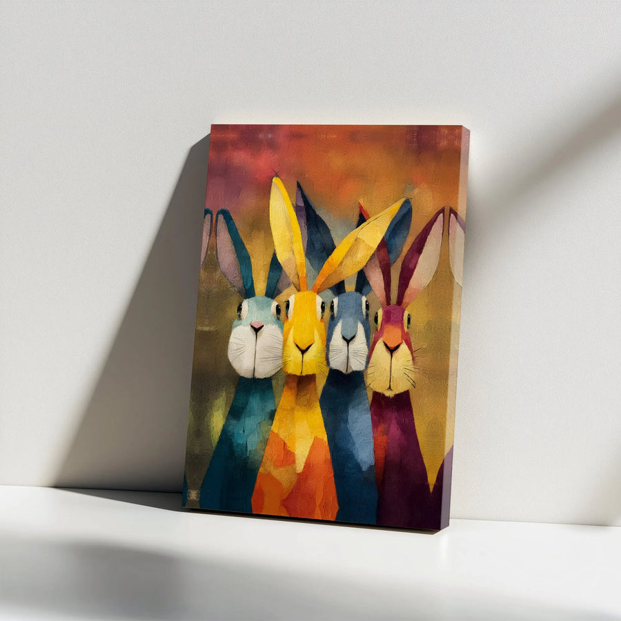 Abstract Rabbit Canvas Wall Art | Vibrant Animal Family Portrait | Premium Gallery Wrapped Canvas | Gift for Nursery & Modern Home Decor