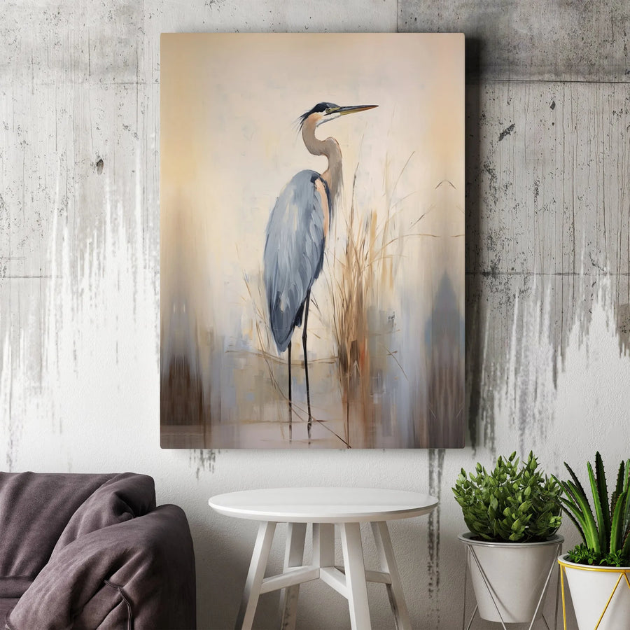 Great Blue Heron Canvas Wall Art | Impressionistic Marsh Bird Print | Premium Gallery Wrap Decor | Nature Lover Living Room Gift
