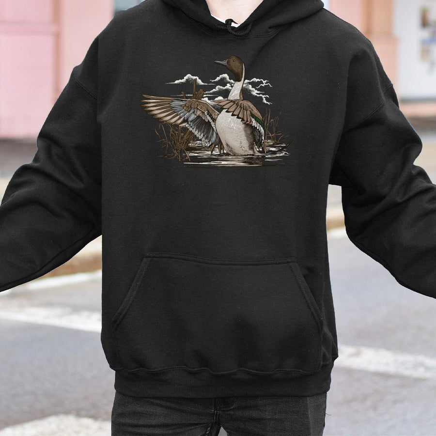 Pintail Duck Hunting Hoodie | Vintage Waterfowl Marsh Illustration | Premium Cotton Blend | Outdoor Wildlife Gift For Hunters