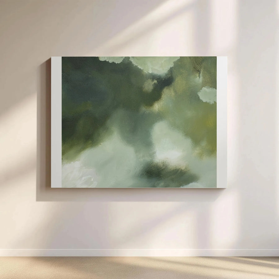 Abstract Green Horizontal Canvas Art | Sage Green Minimalist Painting | Premium Gallery Wrapped Canvas | Modern Home & Office Decor Gift