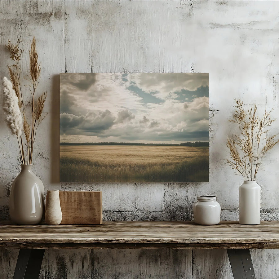 Golden Wheat Field Landscape Canvas Art | Moody Cloudscape Wall Decor | Premium Fade-Resistant Print | Farmhouse Living Room Home Office Gift