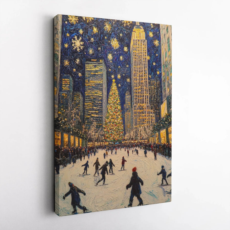 NYC Ice Skating Wall Art | Christmas in New York Canvas Print | Impressionist Winter Cityscape | Premium Holiday Home Decor Gift