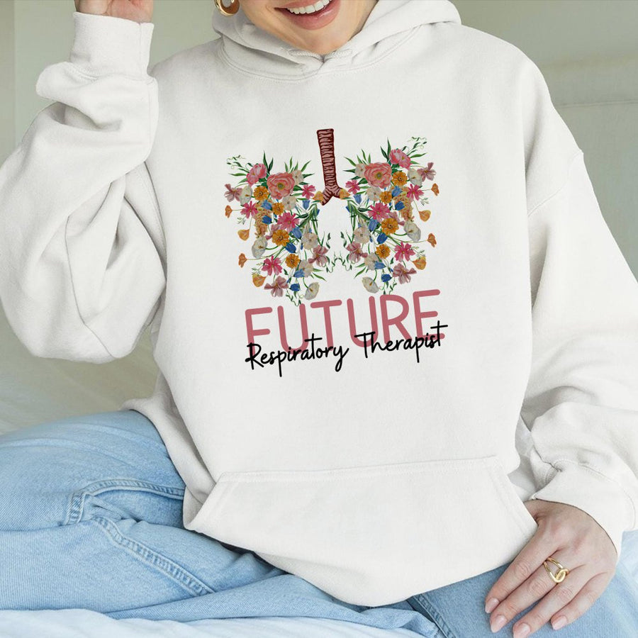 Future Respiratory Therapist Hoodie | Floral Anatomical Lungs Design | Soft Cotton-Poly Blend | Graduation Gift for Respiratory Student