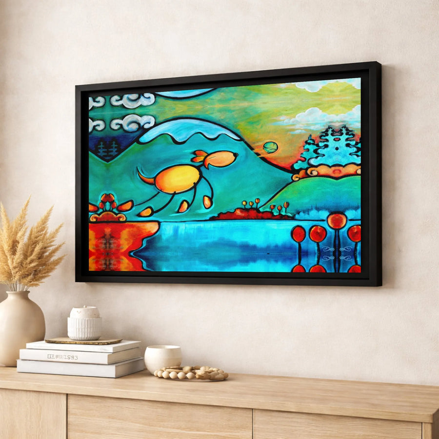 Whimsical Dog Art Canvas Print | Abstract Colorful Surreal Landscape | Premium 1.25 Inch Gallery Wrap | Modern Home Decor Wall Art Gift