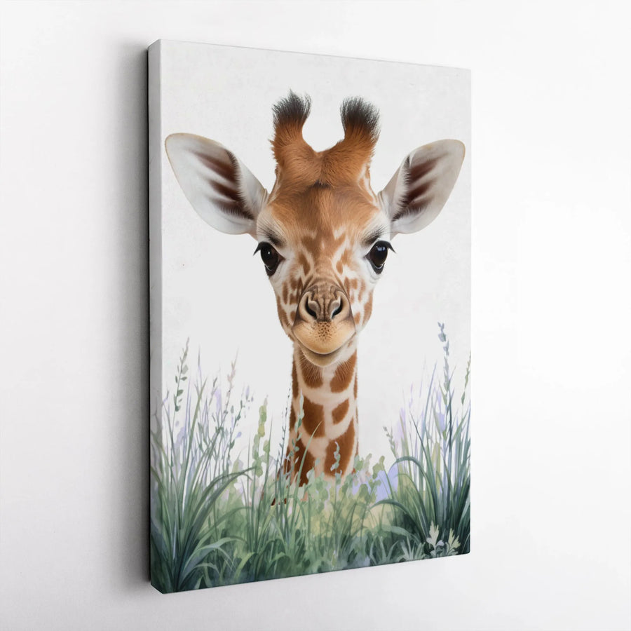 Baby Giraffe Canvas Wall Art | Cute Peeking Animal Portrait | Premium Gallery Wrap Canvas | Nursery Room Decor & New Mom Gift