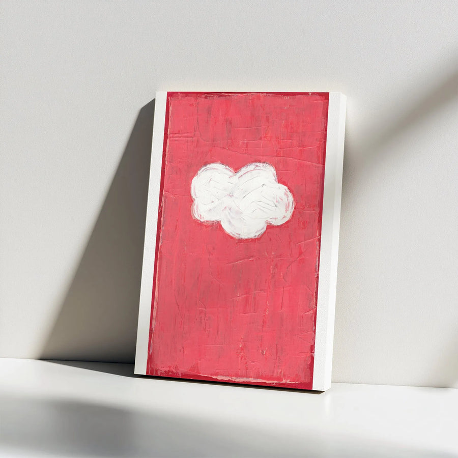 Abstract Cloud Canvas Wall Art | Textured Red & White Painting Print | Premium Gallery Wrap Canvas | Modern Home & Office Decor Gift