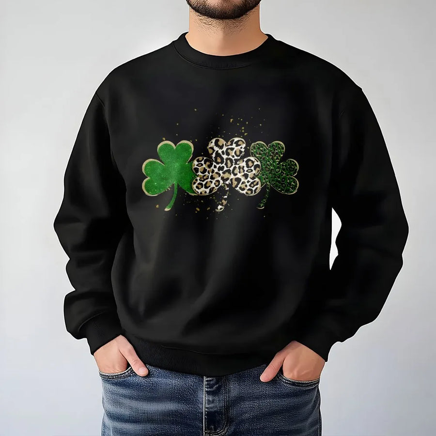 Leopard Shamrocks St Patricks Day Sweatshirt | Irish Green Clover Graphic | Premium Cotton Blend | Unisex Festive Gift for Women and Men