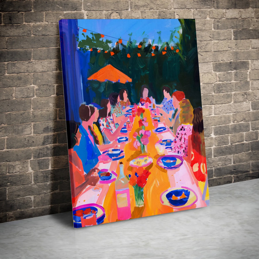 Outdoor Dinner Party Canvas Wall Art | Colorful Impressionist Garden Scene | Premium Gallery Quality 1.25 Inch Print | Vibrant Home Decor Gift