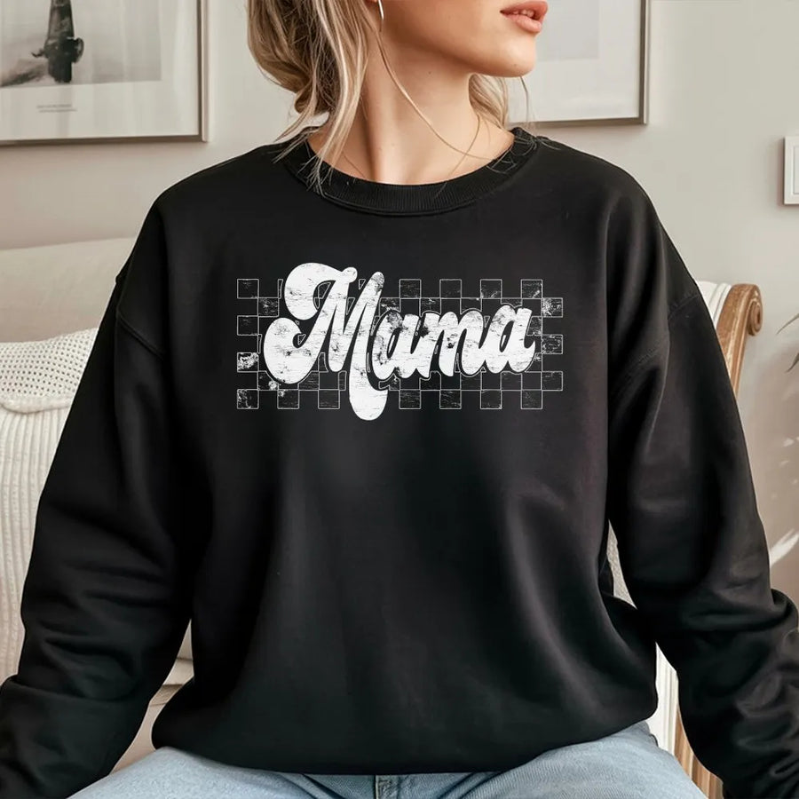 Checkered Mama Sweatshirt | Retro Distressed Graphic Tee | Premium Comfort Colors Cotton | Trendy Mother's Day Gift for Her