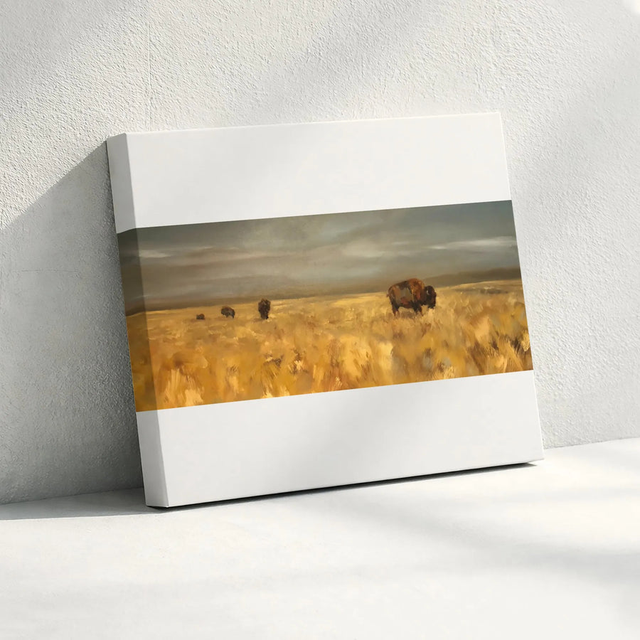 Bison Wall Art Canvas | Rustic Western Landscape Painting | Premium Gallery Wrapped Canvas | Rustic Home & Cabin Decor Gift