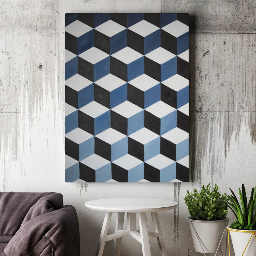 Geometric Cube Canvas Art | Optical Illusion 3D Block Pattern | Premium Canvas Print | Modern Office & Home Decor Gift