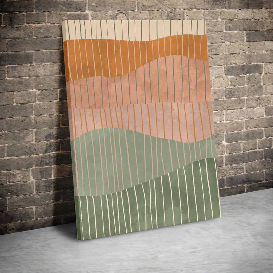 Abstract Wavy Landscape Canvas Art | Earth Tone Vertical Lines Wall Decor | Premium 1.25" Gallery Wrapped Print | Modern Minimalist Home Gift