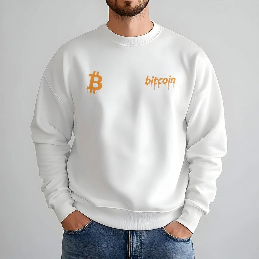Bitcoin Sweatshirt | Dripping Crypto Logo Graphic | Premium Cotton Blend Fleece | Unisex Streetwear Gift for Investors