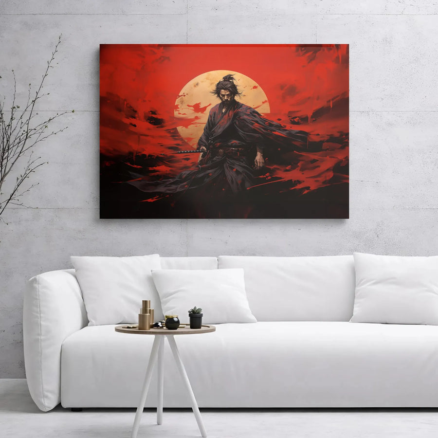 Samurai Canvas Wall Art | Red Ronin Katana Warrior Portrait | Premium Gallery-Wrapped Print | Japanese Aesthetic Home Decor Gift