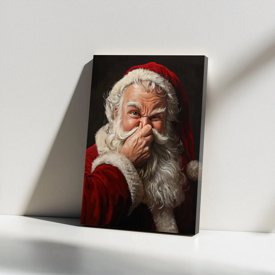 Funny Santa Claus Canvas Wall Art | Whimsical Nose Picking Portrait | Premium Gallery Wrapped Print | Unique Christmas Gag Gift for Home Decor