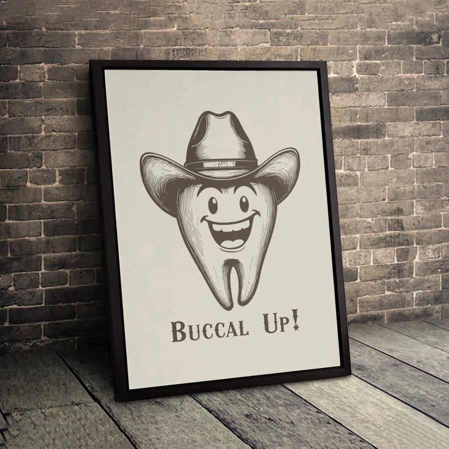 Buccal Up Cowboy Tooth Canvas Print | Funny Dental Wall Art | Premium Gallery-Wrapped Decor | Dentist Office Gift or Dental Hygienist Decor