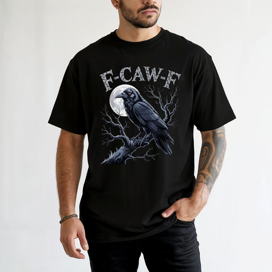 Raven Moon Graphic T-Shirt | Spooky Gothic Crow Bird Art | Premium 100% Cotton Tee | Dark Academia Halloween Gift for Men and Women