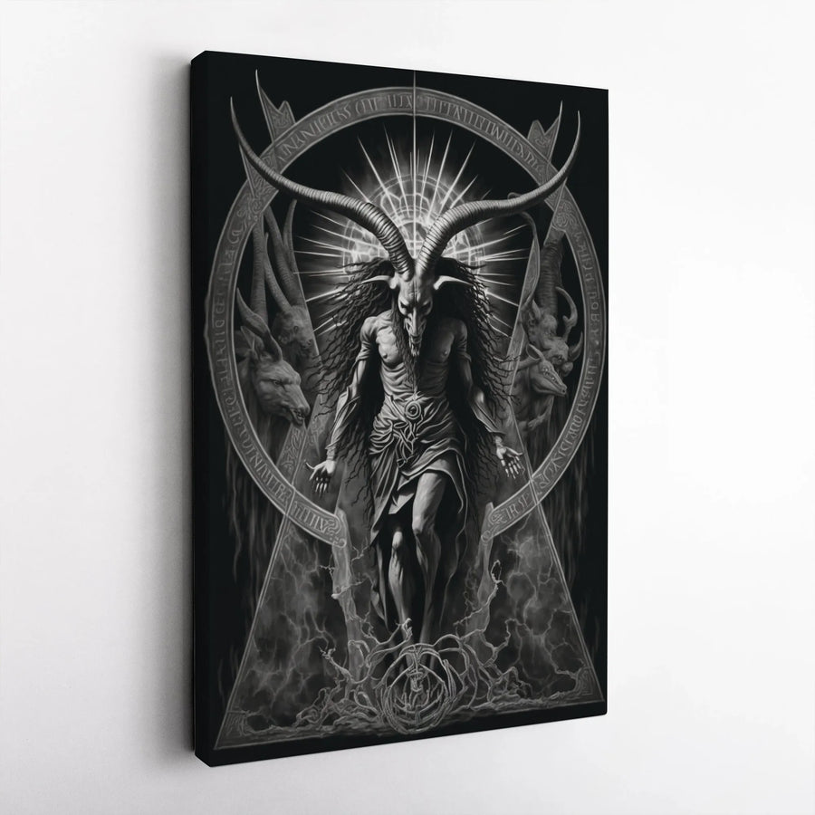Baphomet Occult Canvas Wall Art | Gothic Demon Goat With Runic Sigil | Premium Gallery-Wrapped Print | Dark Aesthetic Home Decor Gift