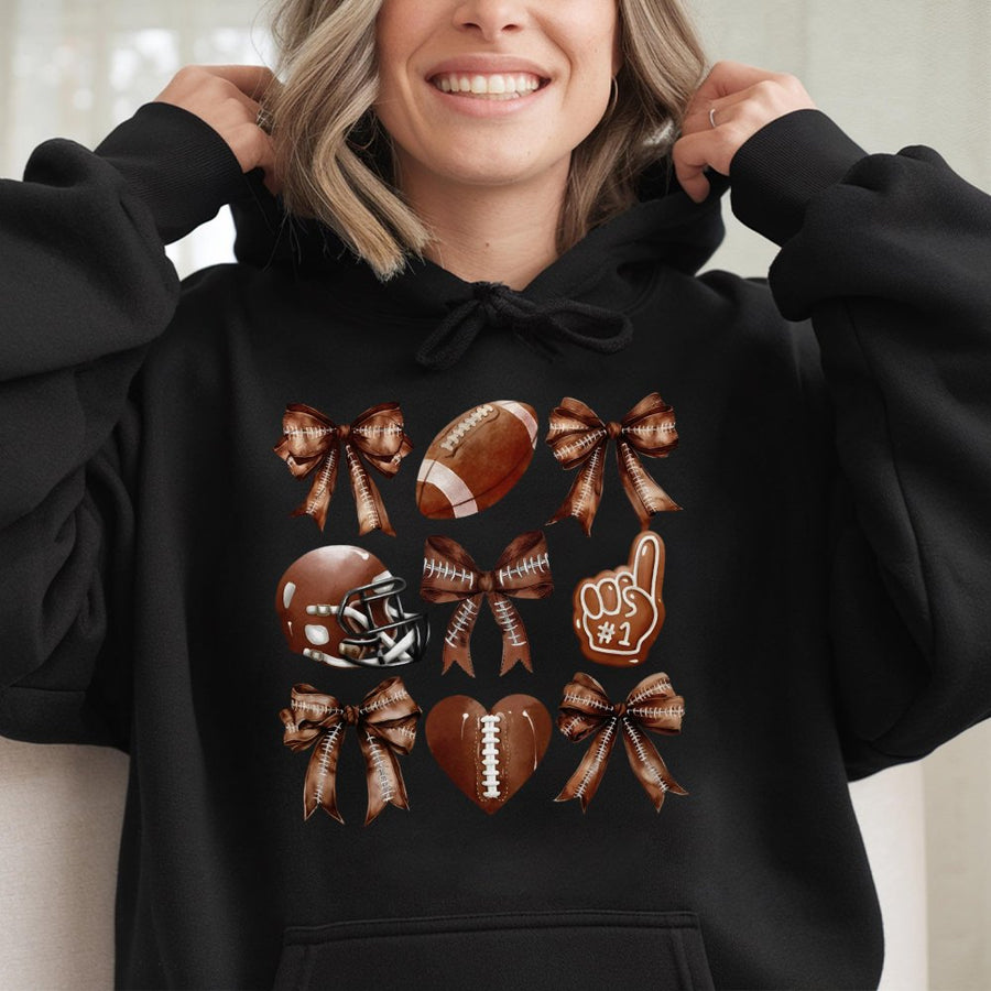 Coquette Football Hoodie | Preppy Bow Aesthetic Design | Premium Cotton-Blend Comfort | Cute Fall Game Day Gift For Her