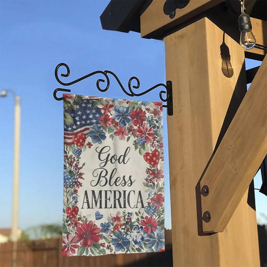 God Bless America Garden Flag | Watercolor Floral American Flag Design | Premium Weather-Resistant Fabric | Patriotic Yard Decor Gift