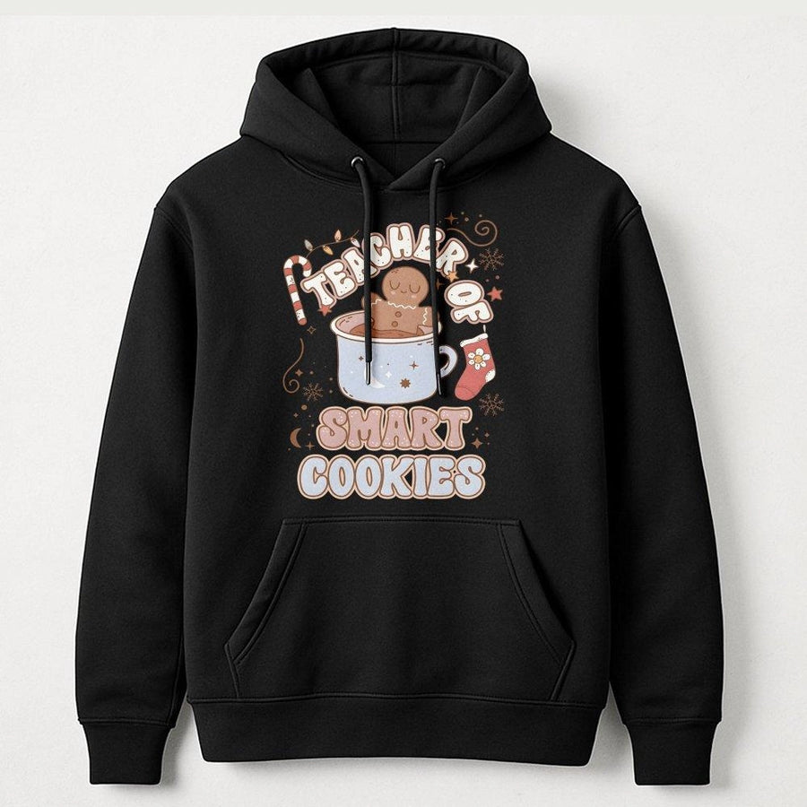 Teacher Of Smart Cookies Hoodie | Retro Gingerbread Christmas Design | Soft Cotton-Polyester Blend | Festive Holiday Gift For Teachers