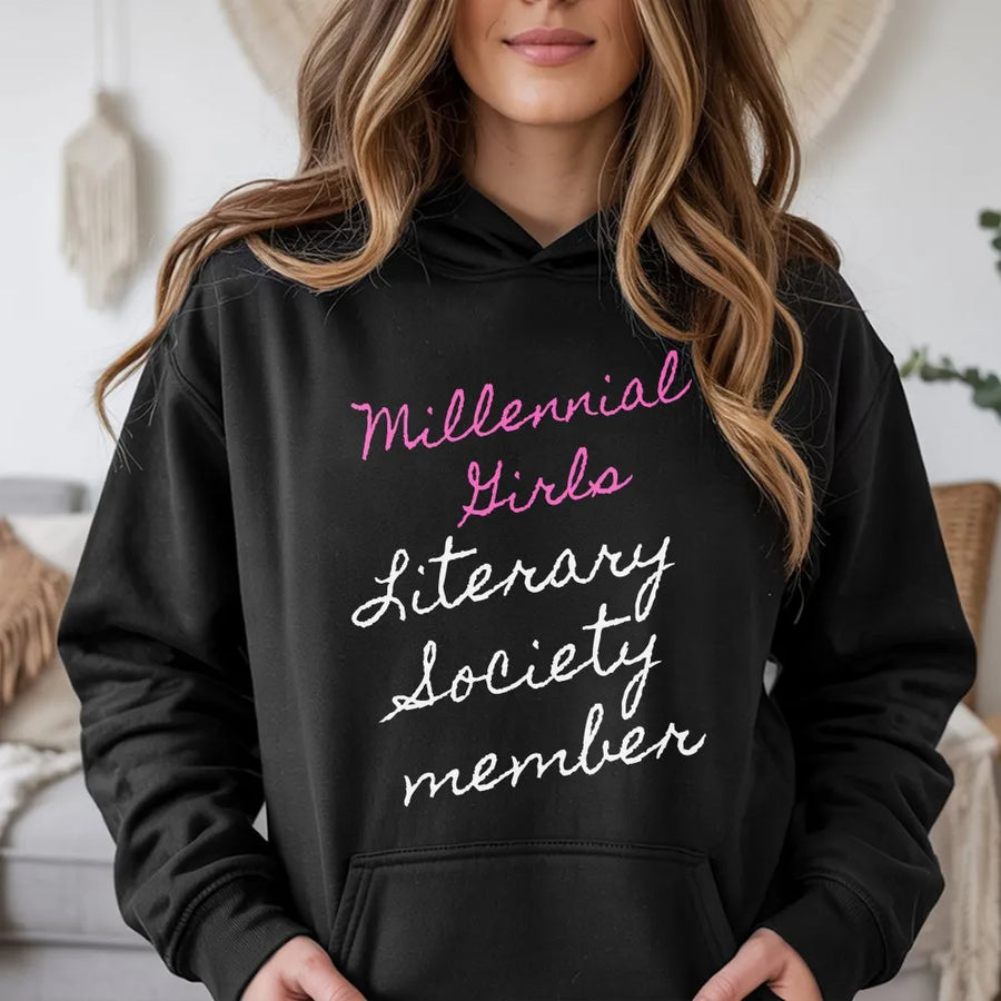 Literary Society Hoodie | Millennial Girls Book Club Design | Premium Cotton-Blend Pullover | Gift for Readers and Book Lovers