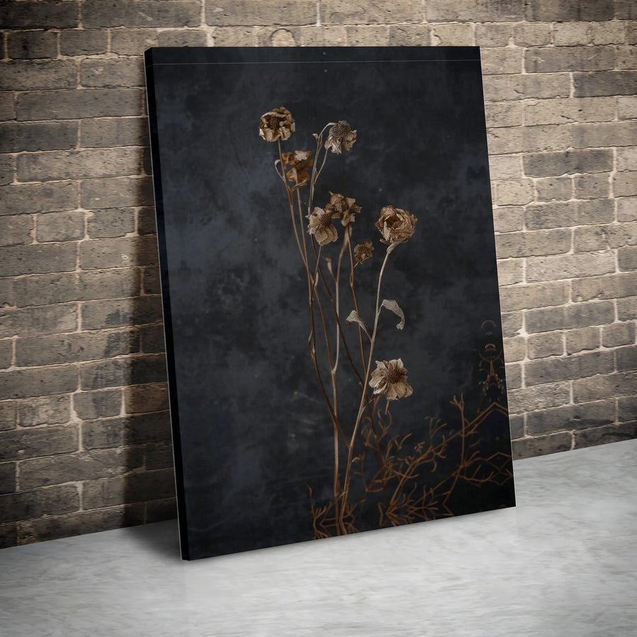 Dried Botanical Canvas Art | Dark Moody Floral Photography | Premium Gallery Wrapped Canvas | Modern Minimalist Wall Decor Gift
