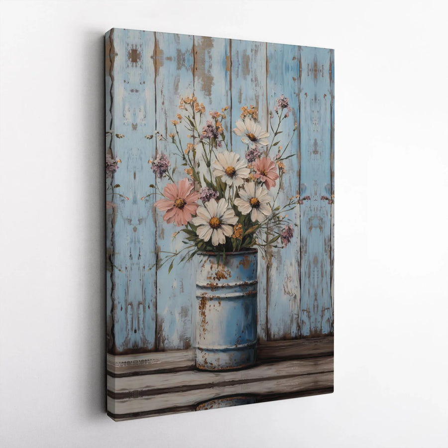 Rustic Wildflower Canvas Wall Art | Blue Farmhouse Floral Bouquet | Premium 1.25 inch Gallery Wrap | Country Home Decor Gift