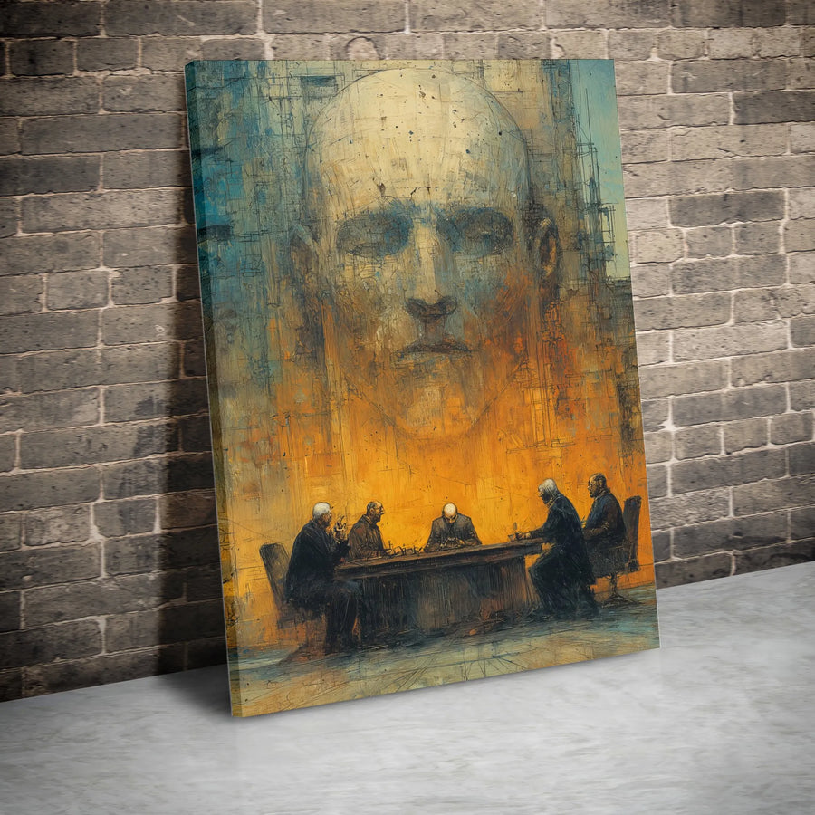 Surreal Office Meeting Canvas Art | Giant Head Abstract Wall Decor | 1.25-Inch Premium Gallery Profile | Thought-Provoking Corporate Office Gift