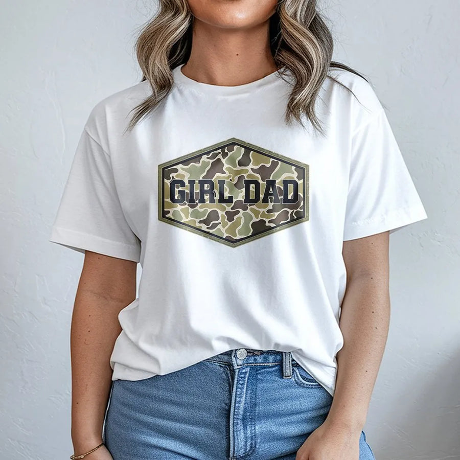 Girl Dad T-Shirt with Duck Camo Graphic | Retro Varsity Style Sweatshirt | Premium Cotton Blend | Father's Day Gift for Dad