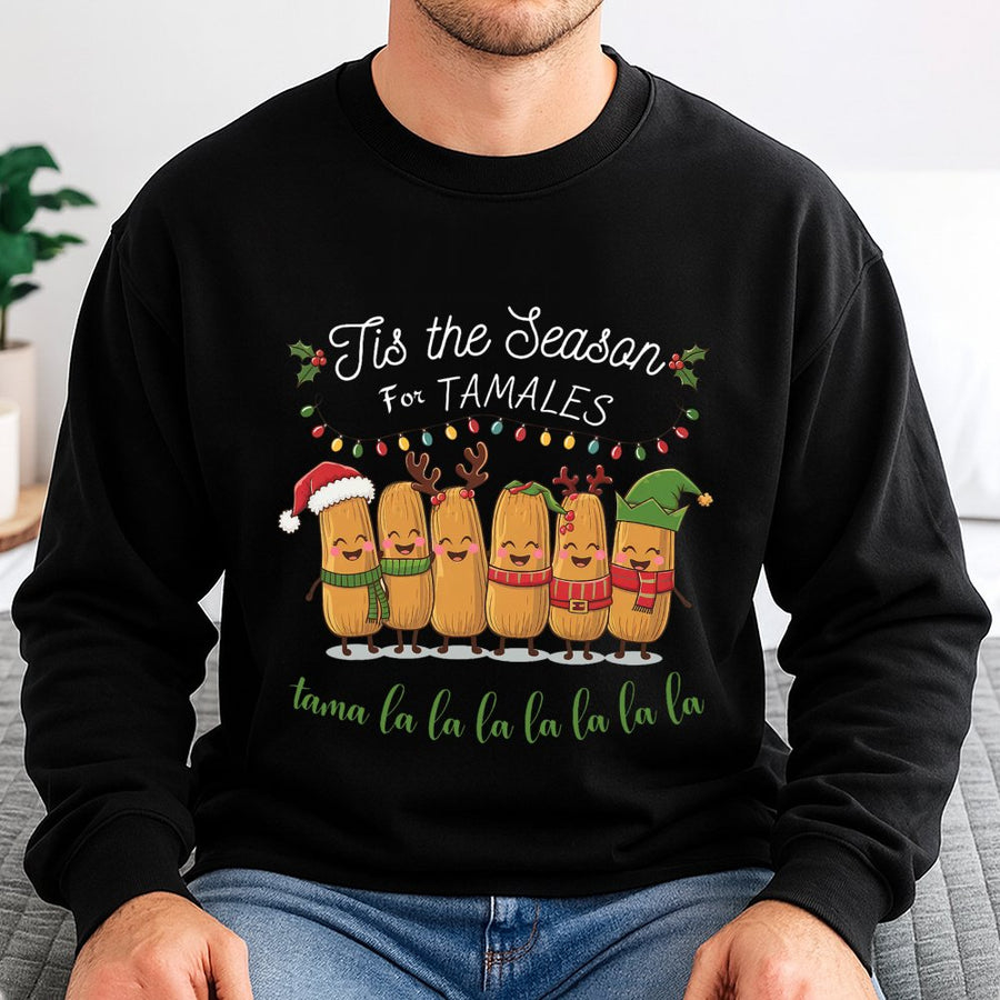 Tis The Season For Tamales Sweatshirt | Funny Mexican Christmas Food Graphic | Cotton Blend Premium Crewneck | Unisex Holiday Gift for Foodies