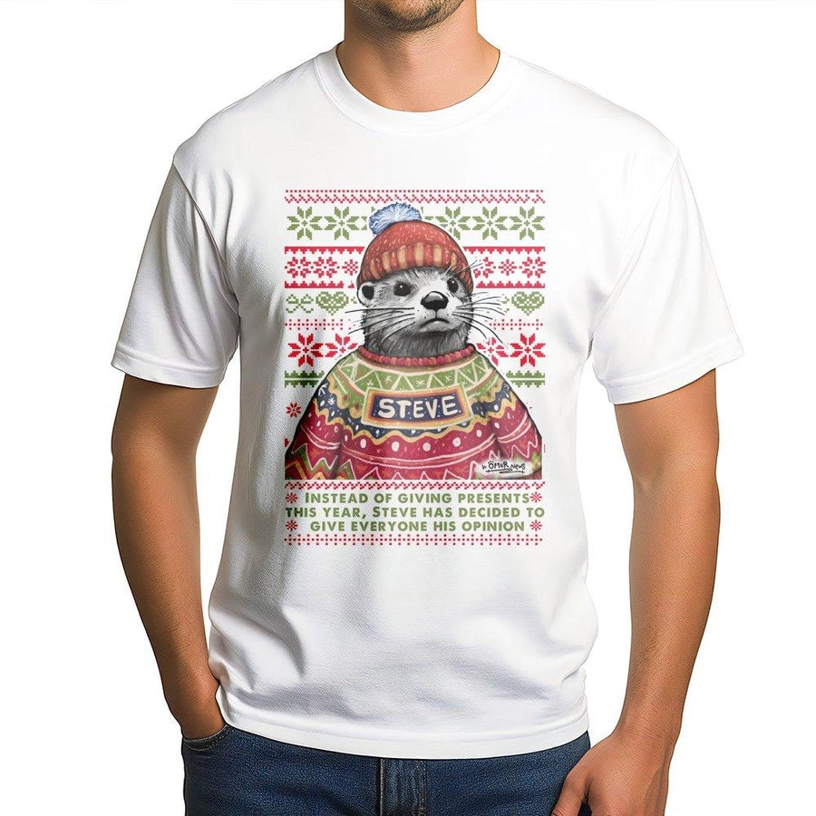 Funny Otter Ugly Christmas T-Shirt | Steve Giving His Opinion Graphic | Premium Soft Cotton Tee | Sarcastic Holiday Gift for Animal Lovers