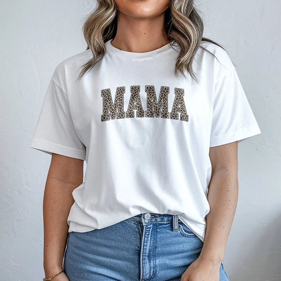 Mama Leopard Print T-Shirt | Cheetah Block Letter Design | Cozy Cotton-Blend Pullover | Mother's Day Gift for New Mom