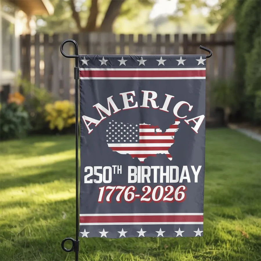 America 250th Birthday Garden Flag | 1776-2026 Commemorative US Map Design | Weather Resistant Polyester | Patriotic Yard Decor Gift