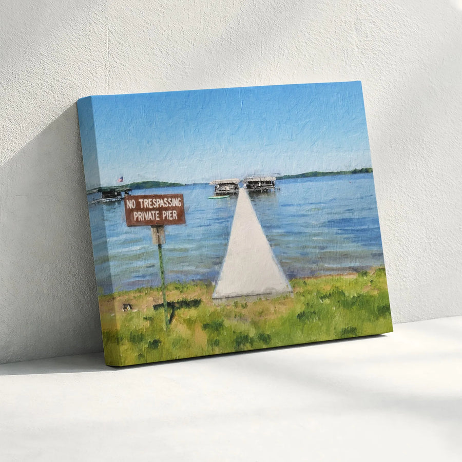Lakeside Pier Canvas Art | No Trespassing Sign Print | 1.25-Inch Gallery Wrap | Premium Decor for Lake House or Cabin Wall