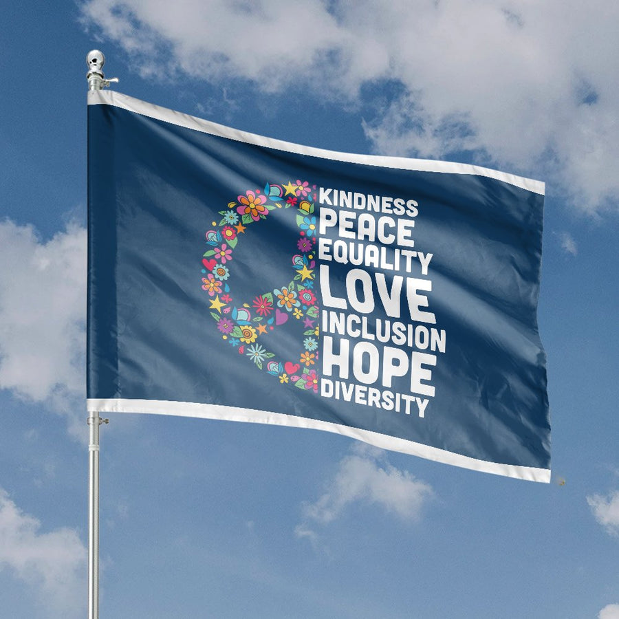 Peace Sign House Flag | Floral Kindness Equality Art | Durable Polyester Home Decor | Uplifting Outdoor Gift for Garden Enthusiasts
