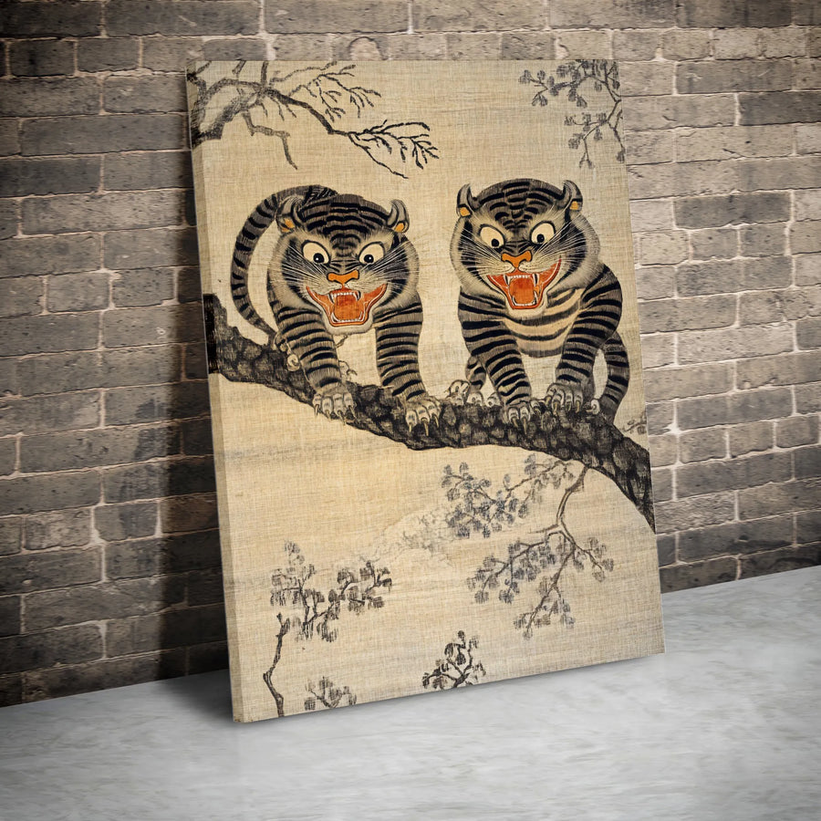 Vintage Korean Tiger Canvas Print | Traditional Minhwa Folk Art Painting | Premium Gallery Wrapped Canvas | Unique Asian Home Decor Gift