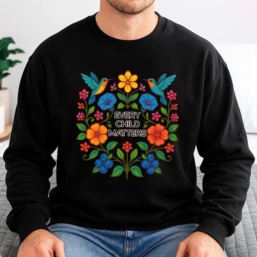Every Child Matters Sweatshirt | Floral Hummingbird Indigenous Design | Premium Cotton Blend | Awareness Gift For Women And Men
