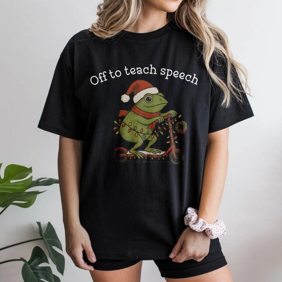 Speech Therapist T-Shirt | Funny Christmas Frog Scooter Design | Premium 100% Cotton Tee | Gift for SLP Language Pathologists