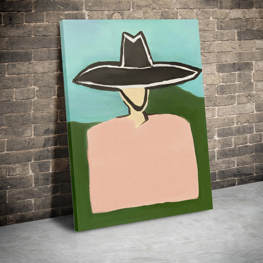 Abstract Cowboy Vertical Canvas | Minimalist Figure with Wide Brim Hat | Premium Gallery Wrap Canvas | Modern Western Home Decor Gift
