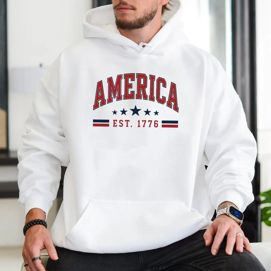 America 1776 Hoodie | Retro Patriotic EST 1776 Pullover | Premium Soft Cotton Blend | Independence Day Gift for Men & Women